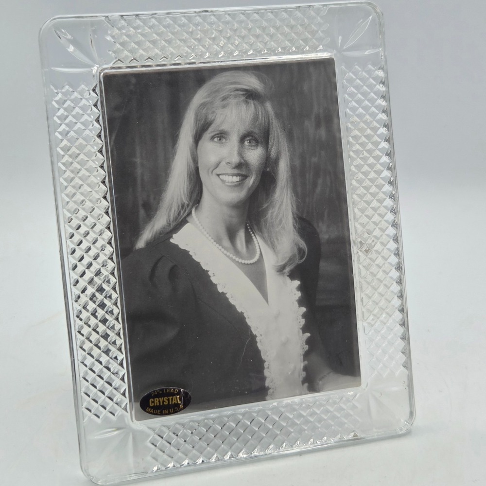 Vintage 5x7 Opening Heavy 24% Lead Crystal Picture Frame Made in USA Retro